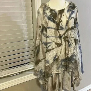 [L]Froccella Two tone Tie Dye layered  tunic LS Dress